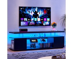 STILVORA Tv Meubel - Met Led Verlichting En Veel Opbergruimte - Met Open Vak En 3 Gesloten Vakken - Bewerkt Hout - Zwart