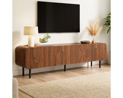 STILVORA TV-Meubel - Mid Century Design Met 3 Deuren En 2 Laden - Woonkamer - MDF En Spaanplaat - 180x40x47,5 Cm - Walnoot