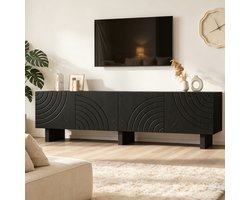 STILVORA Tv-Meubel - Modern Lowboard Met 4 Deuren En Opbergruimte - Voor Woonkamer En Televisies Tot 75 Inch - Spaanplaat - 180x40x55 Cm - Zwart