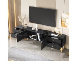 STILVORA TV meubel - Modern TV-Lowboard Wit - 2 Deuren, 4 Lades - Luxe Gouden Handgrepen En Poten - Rechthoekige Vorm - Voor Woonkamer En Slaapkamer - 175 L x 30 B x 46 H cm - MDF