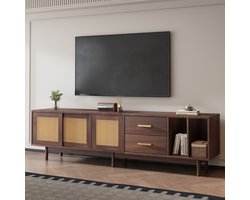 STILVORA TV-Meubel - Rattan Deuren En Multifunctioneel Opslagmeubel Met 3 Deuren En 2 Lades - 6 Steunpootjes Voor Stabiliteit - MDF - 190x40x52 cm - Bruin