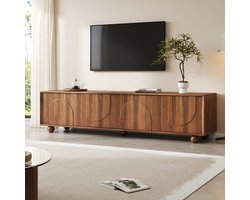 STILVORA TV Meubel - Retro Design Met Halfcirkel ReliÃ«f En Druk Open Deuren - Voor Woonkamer En Tv Wand - MDF En Hout - Walnoot - 180x40x44 Cm