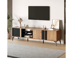 STILVORA Tv-Meubel - Rustiek Tv-Kast Met 3 Deuren En 4 Open Vakken - Kabeldoorvoer En Verstelbare Middelpoot - Spaanplaat - 180x40x50 cm - Zwart+Bruin