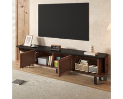 STILVORA Tv Meubel - Schuifdeuren En Rasterdeur - Ruime Opbergvakken Voor Woonkamer - MDF Spaanplaat En Metaal - 190x35x45 Cm - Walnoot