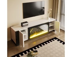 STILVORA TV meubel - TV-Kast Met Elektrische Haard Flammeneffect - Hoogglans Wit En Zwart - Voor Woonkamer En Entertainment - 165 x 32 x 55 cm - Spaanplaat + Metaal + Kunststof - Wit + Zwart