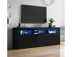 STILVORA TV meubel - TV-kast met LED-verlichting, Smart App bediening en druk-open lade - Voor woonkamer, eetkamer en slaapkamer - 160x35x60 cm - Hout - Wit