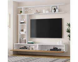 STILVORA TV meubel - TV Meubel set met staand & hangend cabinet en horizontale plank - Voor woonkamer en eetkamer - 180x35x22,5 cm - Spaanplaat - Naturel