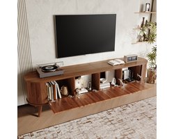 STILVORA Tv Meubel - Vintage Walnootlook Met 4 Klapdeuren En Gouden Grepen - Retro Voor Woonkamer - MDF - 180x38x47 Cm