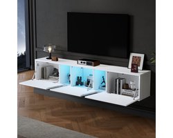 STILVORA Tv-Meubel - Wandgemonteerd Tv-Kast Met LED-App En Blauw Acryl - Zwevend Voor Woonkamer - Spaanplaat - 180x35x30 cm - Wit