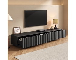 STILVORA Tv-Meubel - Wellenfront Met Push-To-Open En Laden - Voor Woonkamer En Slaapkamer - MDF En Spaanplaat - 200x40x35 Cm - Zwart