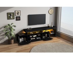 STILVORA TV Meubel Zwart Hoogglans Met LED Verlichting En 3 Kleppen Voor Woonkamer En Kleine Ruimtes 192x37x53 Cm Voor 85 Inch Tv