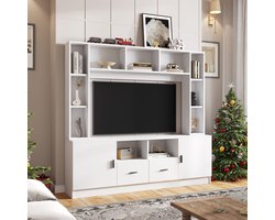 STILVORA TV-Meubelset - Compact Wandmeubel Met 2 Kasten 2 Lades En 11 Vakken - Gestapeld Design Voor Woonkamer - Spaanplaat - 180x35x170 cm - Wit