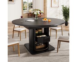 STILVORA Uitschuifbare Eettafel - Rond Naar Ovaal Met Lade - Voor Eetkamer En Thuiswerkplek - MDF - 118-158x118x76 cm - Zwart