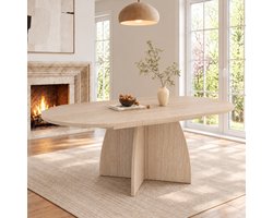 STILVORA Uitschuifbare Eettafel - Travertinlook Met Ronde Hoeken - Voor 6 Tot 8 Personen - MDF - 120 Tot 180 x 90 x 75 cm - Travertijnkleur