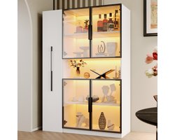 STILVORA Vitrinekast - Met Ledverlichting En Uittrekbare Opbergruimte - Voor Woonkamer Keuken En Werkkamer - MDF - 110x35x160 Cm - Wit