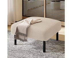 STILVORA Voetenbankje 56 x 51 x 39 Cm - Gestoffeerde Hocker Met Zachte Bekleding En Metalen Frame - Voor Woonkamer En Slaapkamer - Stof Beige