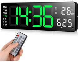 STILVORA Wandklokken - Elektronische Wandklok Met LED Display, Temperatuur En Datumweergave, Grote Digitale Klok Met Afstandsbediening, ABS, Zwart