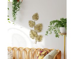 STILVORA Wandpaneel - Bladvormige Metalen Wanddecoratie - 83 x 39 cm - Metaal - Goud - Voor Woonkamer of Hal - Met Haken