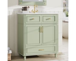STILVORA Wastafelonderkast Met Keramische Wastafel - Softclose Lade En Opbergruimte - Badkamer - MDF Metaal - 81x45,5x86,5 Cm - Groen