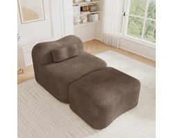 STILVORA Zitbank 1-Zits 167 Cm - Modulaire Bank Zonder Frame Met Verplaatsbaar Rugkussen En Hocker - Voor Woonkamer En Appartement - Fluweel - Bruin