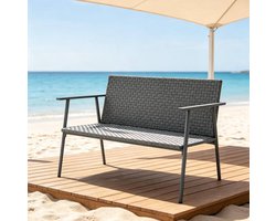 STILVORA Zitbank 110 x 58 x 78 cm - 2-Zits Tuinbank Met Verstelbare Voeten En Armleuningen - Voor Balkon En Terras - Rotan En Staal - Grijs
