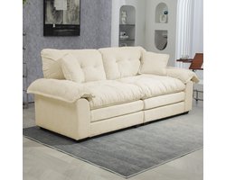 STILVORA Zitbank 214 X 89 X 93 Cm - Diepe Zit Met Dubbel Zitkussen - 2 Tot 3 Zitplaatsen - Voor Woonkamer Appartement En Kantoor - Chenille Beige