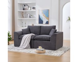 STILVORA Zitbank - Modern Minimalistisch Zwarte Sofa - 2 Zits - Met Kussens Voor Woonkamer & Slaapkamer - Katoen - Donkergrijs