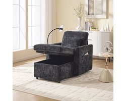 STILVORA Zitstoel - Multifunctionele Ligstoel - Handystandaard en Opbergruimte - Voor Woonkamer en Slaapkamer - Chenille Zwart