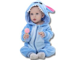 Stitch Baby Dieren romper Verkleedpak – Peuter CarnavalKostuum – Onesie Kinderen 6 maanden tot 2 jaar – Flanel – Voor Kerstmis, Sinterklaas & Halloween – Jongen & Meisjes - Jumpsuit – Pyjama of Boxpak – Kruippak – Perfect kraamCadeau – blauw