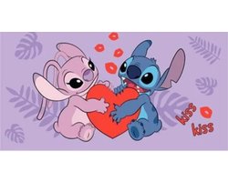 Stitch en Angel strandlaken Kiss paars 70 x 140 cm Katoen