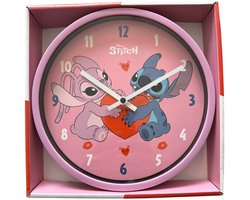 Stitch Wandklok Kinderkamer – Analoge Klok met Stitch & Angel – Stil Uurwerk – Roze