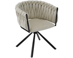 Stoel 1-delig set Eetkamerstoel Draaibare stoel Relaxstoel Multifunctionele stoel Met 4 stevige metalen poten en armleuningen Huidvriendelijke zachte stof Geschikt voor eetkamer woonkamer en slaapkamer Beige+zwart