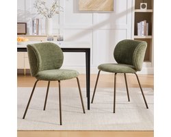 Stoel - 2 Stuks - Chenille Eetkamerstoel Met Gebogen Rugleuning en Zachte Bekleding - Modern Comfort - Metaal - Groen