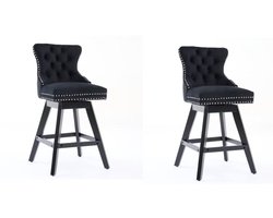 Stoel 54,4x44,5x97,5cm Barstoel 2 Stuks Zwart Fluweel Met Knopen Tufted Decoratie En Houten Poten Chrome Nagelkop Trim Lounge Stoelen Voor Woonkamer Keuken Eetkamer