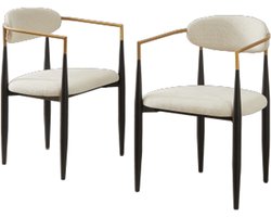 Stoel 55X59X85 cm Tweedelige Stoelenset Beige Stof Met Zwarte En Gouden Accenten Moderne Comfort Stoelen Zacht Ademend Zitkussen Metalen Frame Voor Woonkamer Eetkamer Slaapkamer
