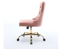 Stoel 64x49x91-98cm Thuisbureau Stoel Roze Fluweel Verstelbare Draaistoel Met Gouden Metaalbasis Tufted Knopen Voor Thuis Kantoor