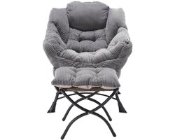Stoel 70x64x95cm Relaxfauteuil Met Voetenbank Grijs Staal Modern Lounge Armleuningen Zijvak Gestoffeerd Comfortabel Leesstoel Voor Kleine Ruimtes Woonkamer Slaapkamer