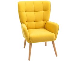 Stoel 75×66×100 cm Geel Woonkamer Loungestoel Relaxstoel Houten Poten Zachte Comfortabele Stoffen Bekleding Geschikt Voor Slaapkamer Comfortabel Elegant Ontwerp Robuuste Constructie Veelzijdig Geschikt Voor Verschillende Kamers