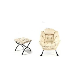 Stoel 79x62x96 cm Fauteuil Met Voetsteun Beige Stof Metaal Relaxfauteuil Armleuningen Zijkwab Voetsteun Loungefauteuil TV Fauteuil Oorfauteuil Geschikt Voor Woonkamer Slaapkamer Of Kantoor