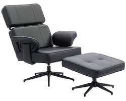 Stoel 91x79x89 cm (stoel) 59x53x40 cm (kruk) Zwart Metalen ondersteuning Bureaustoel Loungestoel Ligstoel Met voetenbankje Zacht en comfortabel Stevig en duurzaam Te gebruiken in de woonkamer, de slaapkamer en de studeerkamer