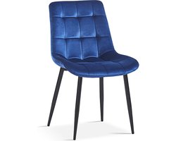 Stoel Alice Blauw - Velours - Set van 4 - Zithoogte 47 cm - Zitdiepte 44 cm