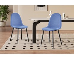 Stoel Boy – Velvet Blauw - Zwarte poten - set van 4