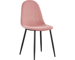 Stoel Boy – Velvet Roze - Zwarte poten - set van 4