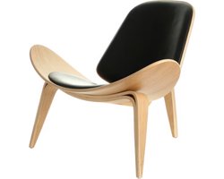 Stoel - Chair - Essen Hout - Zwart Leer - Stoel - Fauteuil - Loungestoel - Smile Chair