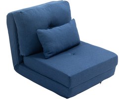 Stoel converteerbaar 1-zits - Lounge Chair met verstelbare rugleuning, geschikt om te ontspannen en te slapen - metalen frame, linnen bekleding in blauw, max. belasting 120 kg