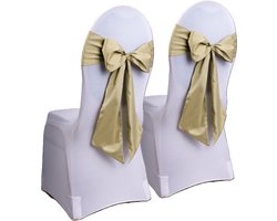 Stoel decoratie strik - 2x - goud - Bruiloft stoelen versiering - Satijn lint sjerp aankleding - 275 x 15 cm