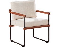 Stoel - Decoratieve stoel met zwartbruin metalen frame - Katoen-linnen mix met schuimgevulde zitting en rugleuning - Mat gelakte leesstoel, geschikt voor woon- en slaapkamers