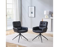 Stoel - Draaistoel - Accentstoel - Luxe in moderne Europese stijl - Rugleuning van PU-leer - Volledig zwart ontwerp - Geschikt voor eetkamers of loungeruimtes - Set van 2