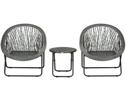 Stoel - Driedelig - incl 1 bijzettafel en 2 stoelen - 76x77x78cm - Zwart - incl 2 kussens