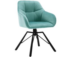 Stoel - Eetkamerstoel - Draaibare Eetkamerstoel - Ergonomisch - Eetkamerstoel met Armleuningen – Comfortabele - Gestoffeerde Keukenstoel – Fluwelen Zitting – 360° Rotatie – Modern Design - 58.5x54.5x82.5cm - Turkoois Fluweel
